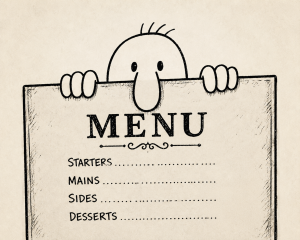 Killroy was here style charachter peering over the edge of a menu